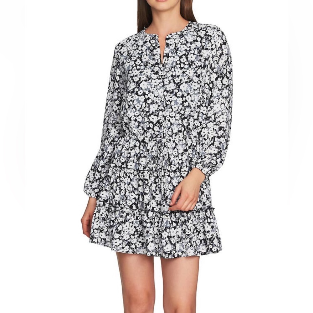 1.STATE romantic meadow tiered ruffle long sleeve floral dress